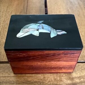 Mohogany abalone dolphin trinket box 2x3x2